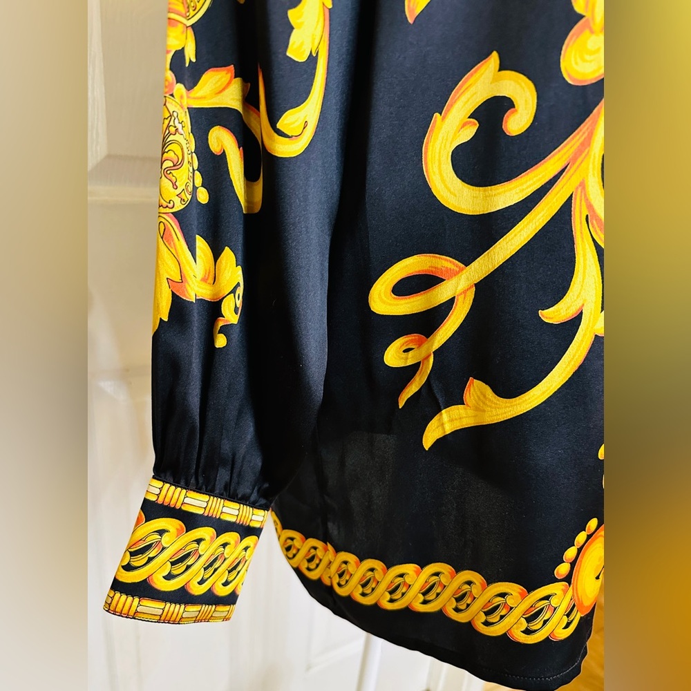 Escada Blouse Rare Vintage Baroque Black Gold Long Sleeve Size 40 8 US 100% Silk - Picture 10 of 15